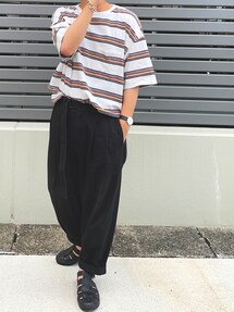 カズユキクマガイ アタッチメント❗️グレーストライプテーパードパンツAKM wjk カズユキクマガイ アタッチメント❗️グレーストライプ