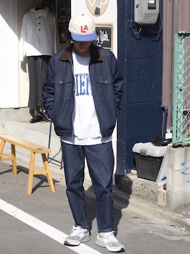 「UNIVERSAL OVERALL（ユニバーサルオーバーオール）のアイテム（ジャケット/アウター）」を使った、カオナシさん（メンズ・175cm）の春コーディネート
