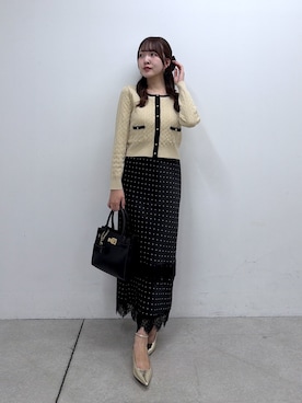 「La boutique BonBon（ラブティックボンボン）のケーブルニットカーディガン（ニット/セーター、ベージュ系）」を使った、Sanaさん（レディース・163cm）の秋コーディネート