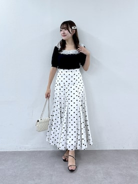 「La boutique BonBon（ラブティックボンボン）のレースフリルニット（ニット/セーター、ブルー系）」を使った、Sanaさん（レディース・163cm）の夏コーディネート