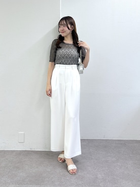 「La boutique BonBon（ラブティックボンボン）の【トレンド感◎夏スタイル】ドライタッチレース前後２WAYトップス（Tシャツ/カットソー、グレー系）」を使った、Sanaさん（レディース・163cm）の春コーディネート