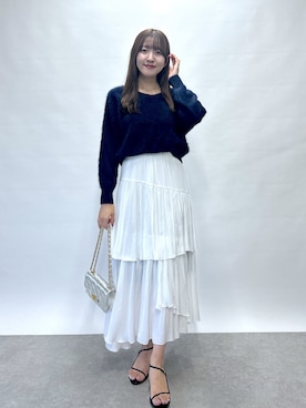 「ヘアリーニット」｜Sanaさん（レディース・163cm）の夏コーディネート