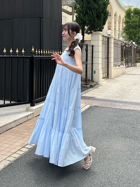 「La boutique BonBon（ラブティックボンボン）の【WEB限定カラーあり・２サイズ展開】ティアードワンピース（ワンピース、ブルー系）」を使った、Sanaさん（レディース・163cm）の夏コーディネート
