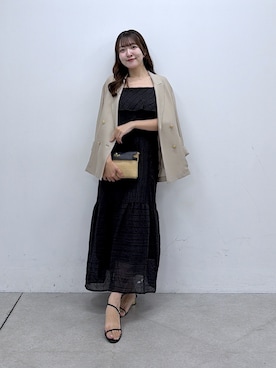 「La boutique BonBon（ラブティックボンボン）の【タウンでもリゾートでも◎】ハシゴストライプキャミワンピース（ワンピース、ブラック系）」を使った、Sanaさん（レディース・163cm）の夏コーディネート