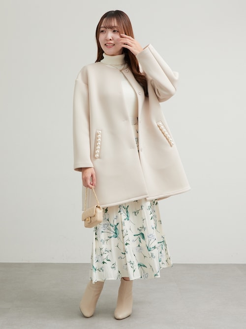 La boutique Bonbon ノーカラーコート コート 「ON・OFF兼用」パール