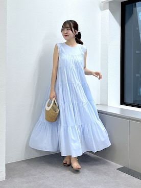 「La boutique BonBon（ラブティックボンボン）の【WEB限定カラーあり・２サイズ展開】ティアードワンピース（ワンピース、ブルー系）」を使った、Sanaさん（レディース・163cm）の夏コーディネート