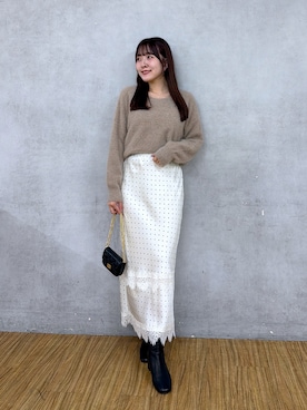 「La boutique BonBon（ラブティックボンボン）の【お気に入り総選挙3位！新色登場！】ヘアリーウールカシミヤ混前後２WAYニット（ニット/セーター、ブラウン系）」を使った、Sanaさん（レディース・163cm）の秋コーディネート