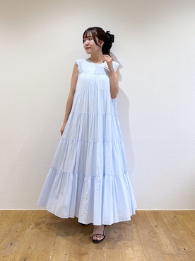 「La boutique BonBon（ラブティックボンボン）の【WEB限定カラーあり・２サイズ展開】ティアードワンピース（ワンピース、ブルー系）」を使った、Sanaさん（レディース・163cm）の夏コーディネート