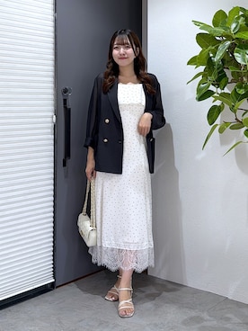 「La boutique BonBon（ラブティックボンボン）の【miki監修カラー＆NEWカラー登場】メッシュメタルボタンライトジャケット（Tailored jacket、グレー系）」を使った、Sanaさん（レディース・163cm）の夏コーディネート