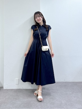 「La boutique BonBon（ラブティックボンボン）の【涼しくてお上品】フレンチバルーンスリーブワンピース（ワンピース、ブルー系）」を使った、Sanaさん（レディース・163cm）の春コーディネート