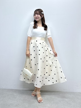 「La boutique BonBon（ラブティックボンボン）の【愛されニット】レースフリルニット（ニット/セーター、ホワイト系）」を使った、Sanaさん（レディース・163cm）の夏コーディネート