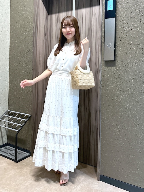 新品タグ付　ラブティックボンボン　さらっとした着心地ドット刺繍ティアードスカート セール】【さらっとした着心地】ドット刺繍ティアードスカート