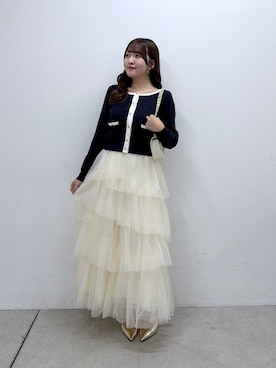 「La boutique BonBon（ラブティックボンボン）のケーブルニットカーディガン（ニット/セーター、ブルー系）」を使った、Sanaさん（レディース・163cm）の秋コーディネート