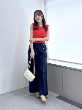 「La boutique BonBon（ラブティックボンボン）の【美人見えカジュアル】コンパクトノースリニット（ニット/セーター、レッド系）」を使った、Sanaさん（レディース・163cm）の春コーディネート