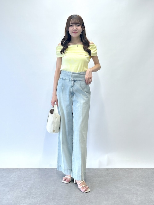 ラブティックボンボン　バックレースアップデニムワイドパンツ　38 ブルー 美脚見え】バックレースアップデニムワイドパンツ（デニムパンツ