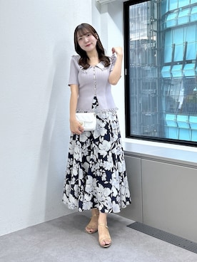 「La boutique BonBon（ラブティックボンボン）の襟レーストリミング金ボタンニット（ニット/セーター、パープル系）」を使った、Sanaさん（レディース・163cm）の夏コーディネート