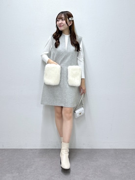 「アイテム（ジャンパースカート）」を使った、Sanaさん（レディース・163cm）の冬コーディネート