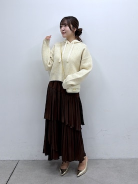 「La boutique BonBon（ラブティックボンボン）の【軽くてもちもち】カラーネップフーディニット（ニット/セーター、ホワイト系）」を使った、Sanaさん（レディース・163cm）の秋コーディネート