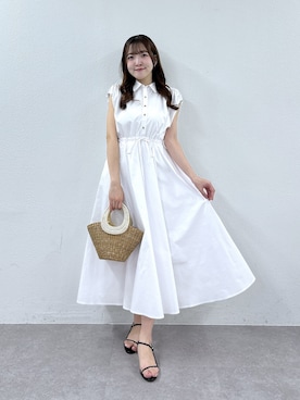 「La boutique BonBon（ラブティックボンボン）の【涼しくてお上品】フレンチバルーンスリーブワンピース（ワンピース、ホワイト系）」を使った、Sanaさん（レディース・163cm）の春コーディネート