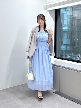 「La boutique BonBon（ラブティックボンボン）の【セットアップ可・お上品愛され】シアーチェックリボンショルダーブラウス（シャツ/ブラウス、ブルー系）」を使った、Sanaさん（レディース・163cm）の春コーディネート