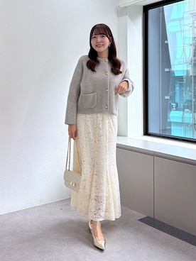 「La boutique BonBon（ラブティックボンボン）の【9/27(日)～ZOZO限定ライトグレー予約開始】ハイクオリティウールメタルボタンジャケットカーディガン（ノーカラージャケット、ベージュ系）」を使った、Sanaさん（レディース・163cm）の秋コーディネート