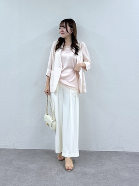 「La boutique BonBon（ラブティックボンボン）の【ロングシーズンおすすめ】シアーライトスラブシングルジャケット（テーラードジャケット、ピンク系）」を使った、Sanaさん（レディース・163cm）の春コーディネート