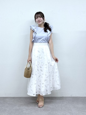 「La boutique BonBon（ラブティックボンボン）のホイップスリーブブラウス（シャツ/ブラウス、ブルー系）」を使った、Sanaさん（レディース・163cm）の春コーディネート