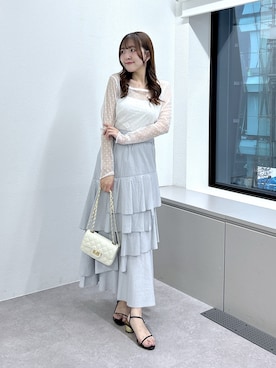 「La boutique BonBon（ラブティックボンボン）の【再販決定！】シアードット前後２WAYトップス（Tシャツ/カットソー、ホワイト系）」を使った、Sanaさん（レディース・163cm）の春コーディネート