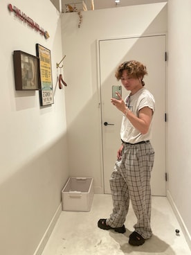 「PairPair（ペアペア）のチェック柄テーパードパンツ（その他パンツ）」を使った、はるとさん（メンズ・162cm・20代）の夏コーディネート