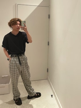 「PairPair（ペアペア）のチェック柄テーパードパンツ（その他パンツ）」を使った、はるとさん（メンズ・162cm・20代）の夏コーディネート