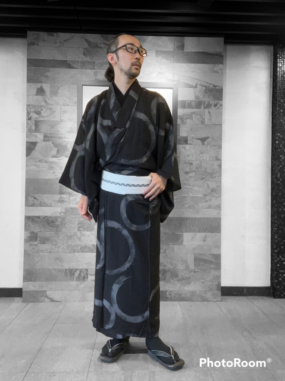 「浴衣、浴衣男子、和装、夏コーデ、シンプルコーデ、モノトーン」｜「Calen Blossoのアイテム（和装小物、ブラック系）」を使った、はらしまやぎおさん（メンズ・172cm）の夏コーディネートの1枚目の写真