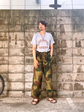 「Champion」｜「アイテム（ハンチング/ベレー帽）」を使った、ぴーすけぴーすけさん（メンズ・175cm）の夏コーディネート