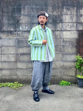 「NO ID.（ノーアイディ）のアイテム（ハンチング/ベレー帽）」を使った、ぴーすけぴーすけさん（メンズ・175cm）の春コーディネート