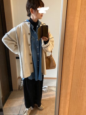 「タートルネック」｜「アイテム（モカシン/デッキシューズ）」を使った、うっぴさん（レディース・157cm）の冬コーディネート