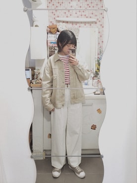 「アイテム（メガネ、ホワイト系）」を使った、🍪norabearさん（レディース・160cm）の春コーディネート