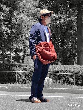 「レザーサンダル」｜「アイテム（ジャケット/アウター）」を使った、*shu*さん（メンズ・171cm）の夏コーディネート