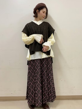 「earth music&ecology（アースミュージックアンドエコロジー）のアイテム（ベスト）」を使った、mizukiさん（レディース・160cm）の秋コーディネート