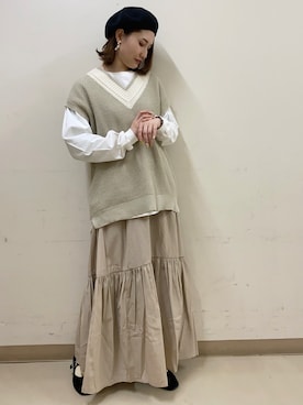 「earth music&ecology（アースミュージックアンドエコロジー）のアイテム（ハンチング/ベレー帽）」を使った、mizukiさん（レディース・160cm）の春コーディネート