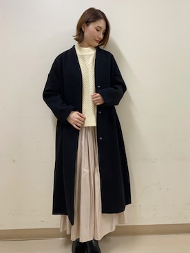 「earth music&ecology（アースミュージックアンドエコロジー）のアイテム（チェスターコート）」を使った、mizukiさん（レディース・160cm）の冬コーディネート