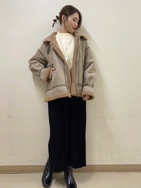 「earth music&ecology（アースミュージックアンドエコロジー）のアイテム（その他アウター）」を使った、mizukiさん（レディース・160cm）の冬コーディネート