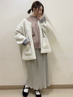 「コーデュロイ」｜「アイテム（ノーカラーコート）」を使った、mizukiさん（レディース・160cm）の秋コーディネート