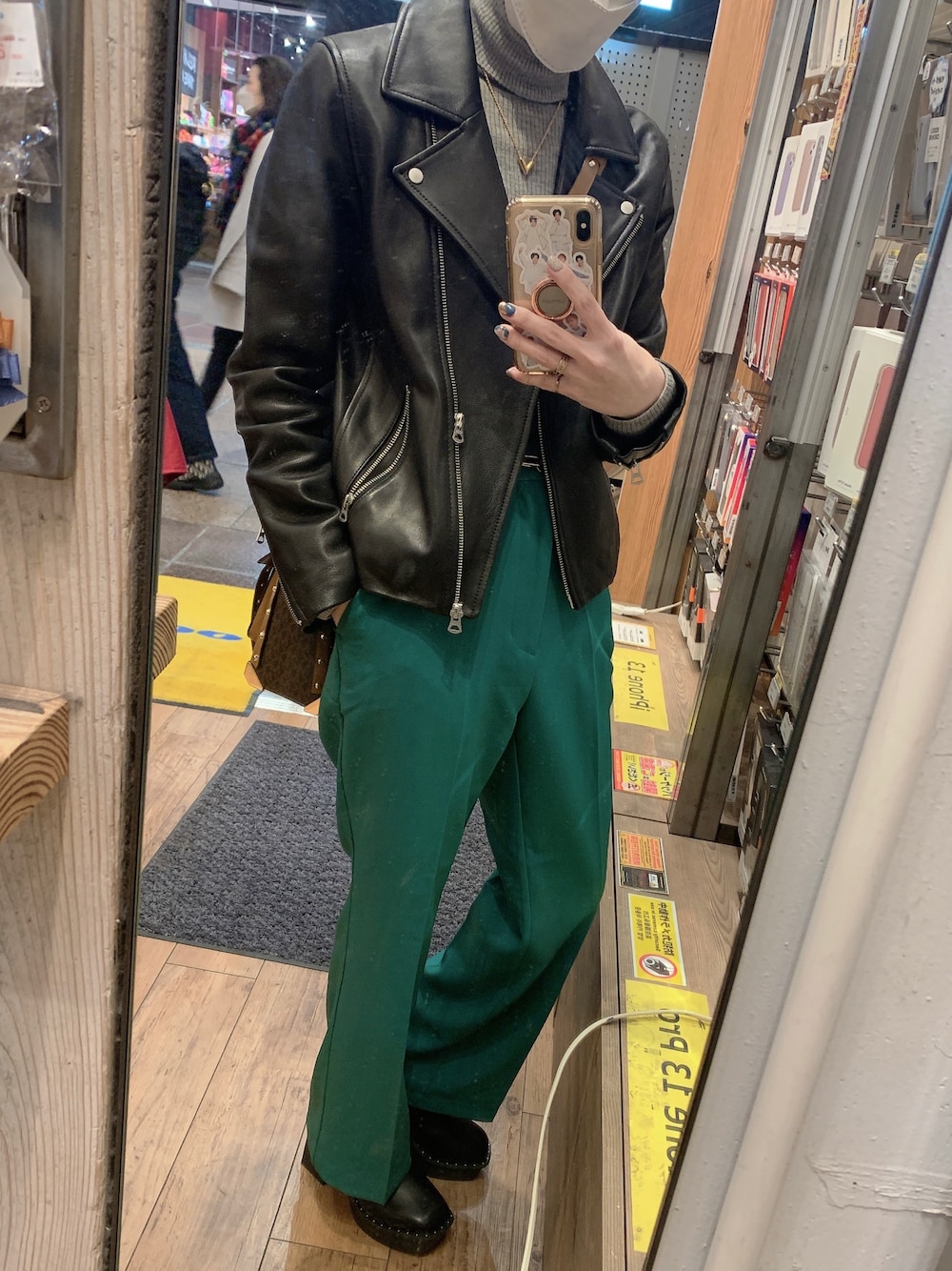 BLUEYブルーイレザージャケットレザーパンツセットアップグリーン緑羊革 BLUEYブルーイレザージャケットレザーパンツセットアップ