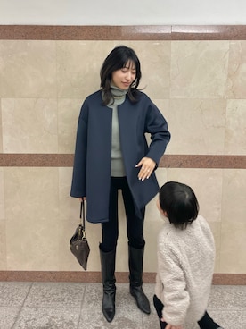 「タートルネック」｜「アイテム（クラッチバッグ）」を使った、ヤマサキ サオリさん（レディース・169cm）の冬コーディネート