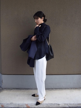 「ランチコーデ」｜「アイテム（ノーカラーコート）」を使った、ヤマサキ サオリさん（レディース・169cm）の冬コーディネート
