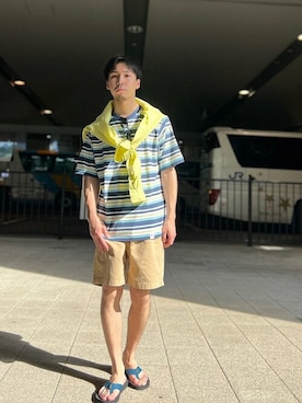 「Gramicci（グラミチ）のアイテム（チノパンツ）」を使った、一谷さん（メンズ・174cm）の夏コーディネート