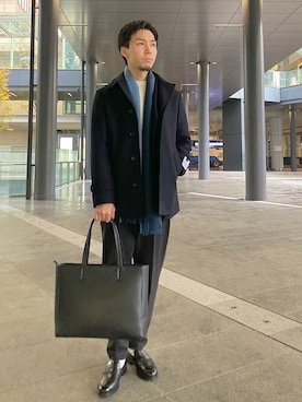 「アイテム（マフラー、ブルー系）」を使った、一谷さん（メンズ・174cm）の冬コーディネート