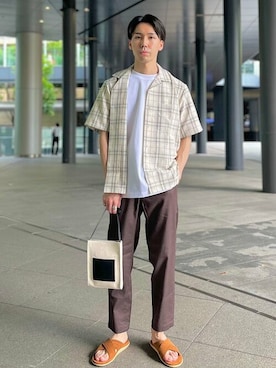 「FRED PERRY（フレッドペリー）のアイテム（Tシャツ/カットソー）」を使った、一谷さん（メンズ・174cm）の春コーディネート