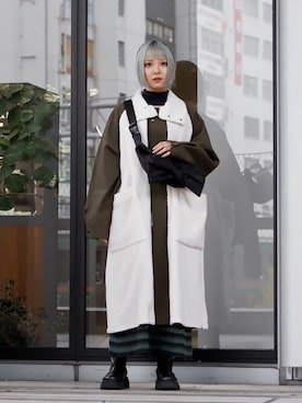 「VACHEMENT（ヴァシュモン）のアイテム（ステンカラーコート）」を使った、Firsthandさん（レディース・156cm）の冬コーディネート