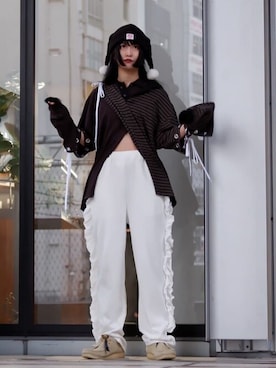 「Firsthand（ファーストハンド）のアイテム（スウェットパンツ）」を使った、Firsthandさん（レディース・164cm）の春コーディネート