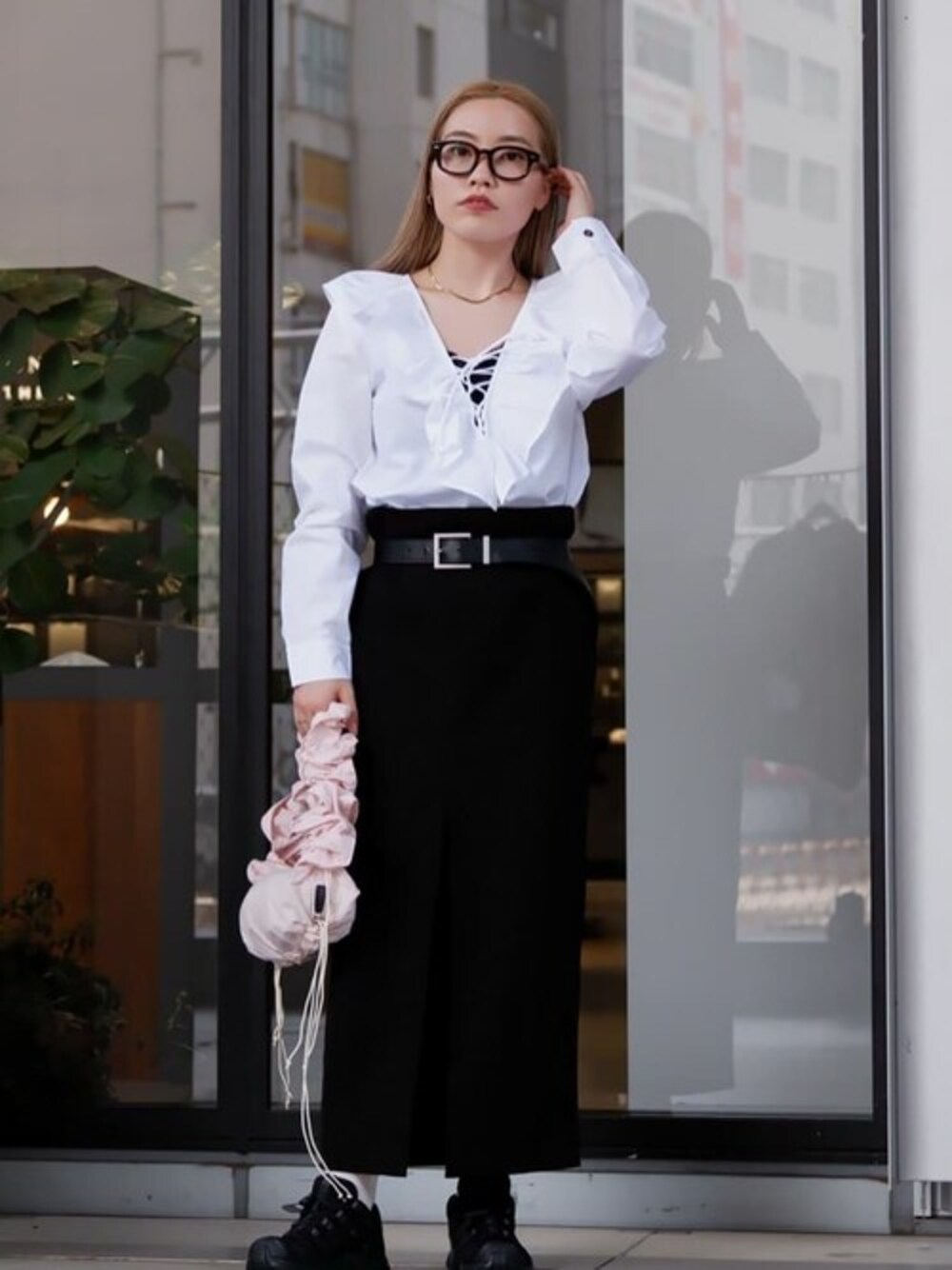 2024SS 新品タグ付き GANNI コットンポプリンラッフルVネックブラウス